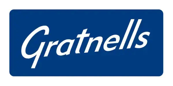 Gratnells logo on a blue background, showcasing the brand's identity and its focus on quality storage solutions.