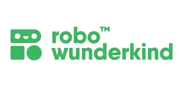 Robo Wunderkind brand logo showcasing playful design and vibrant green color, emphasizing educational robotics for children.