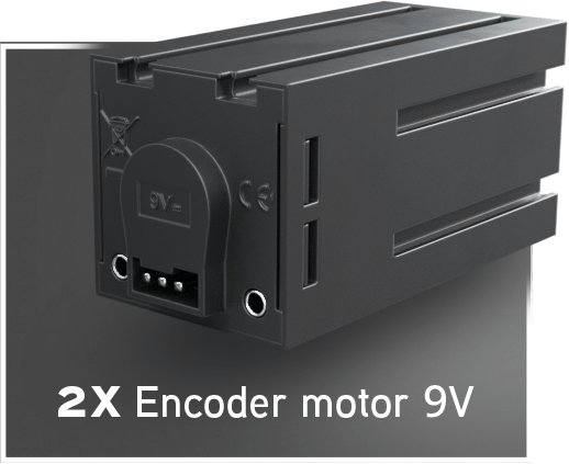 Image of two 9V encoder motors designed for robotics applications, showcasing detailed motor connections.