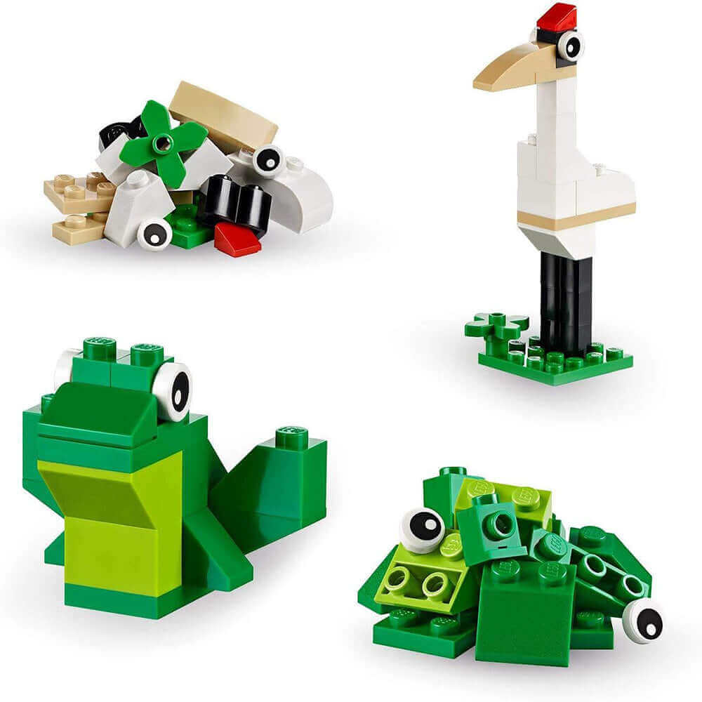 LEGO Classic Large Creative Brick Box set featuring a frog, stork, and colorful brick creations for imaginative building.
