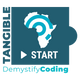 Logo for Tangible Demystify Coding, featuring Africa and a start button design.