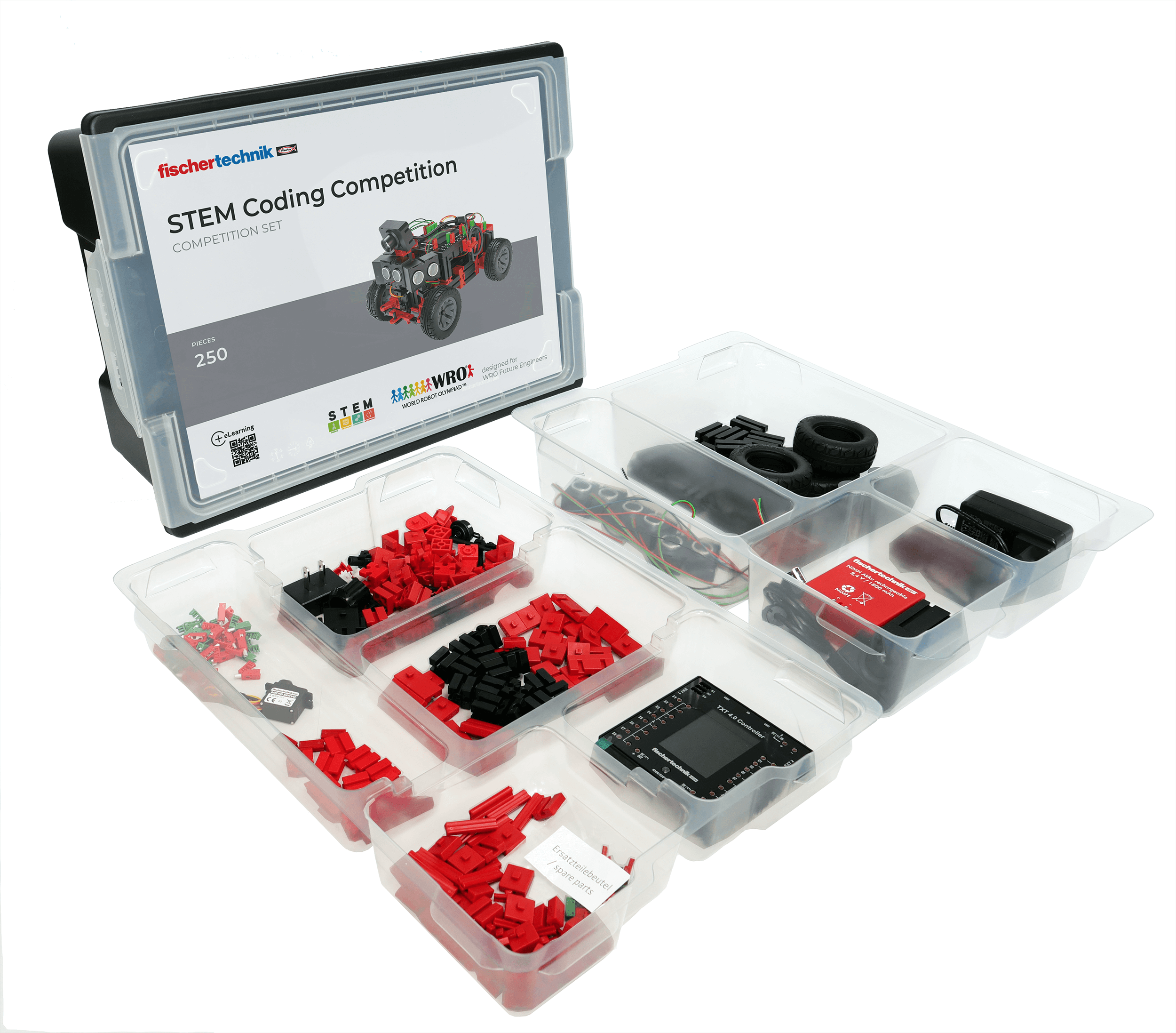 STEM Coding Competition kit featuring various components for engineering projects, promoting hands-on learning and creativity.