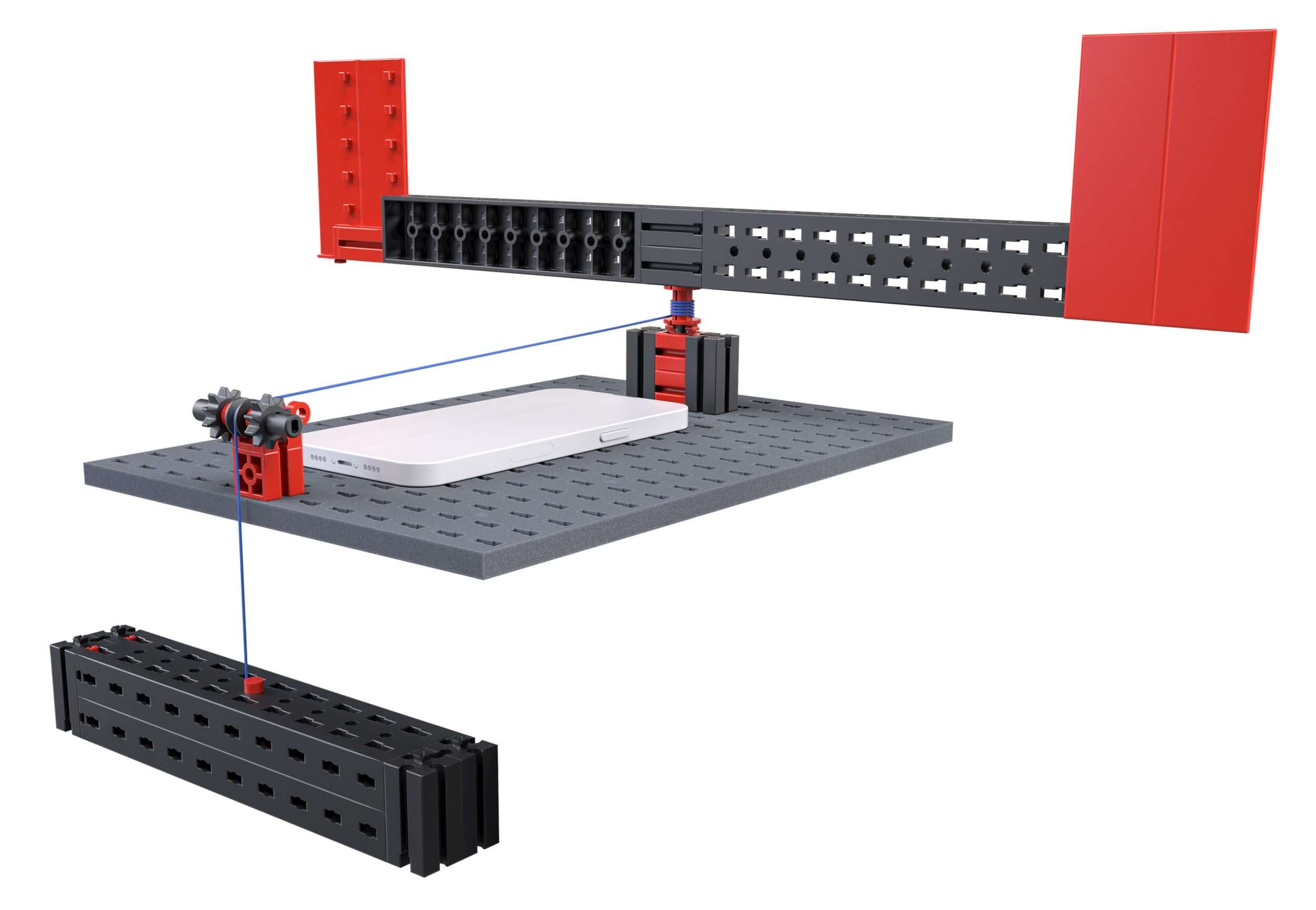 3D illustration of a STEM Smart Physics construction set showcasing data analysis tools and components.