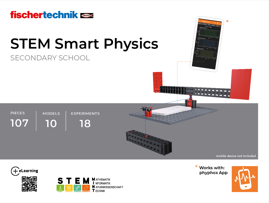 STEM Smart Physics educational kit for secondary school featuring construction tools, data analysis, and experiments.