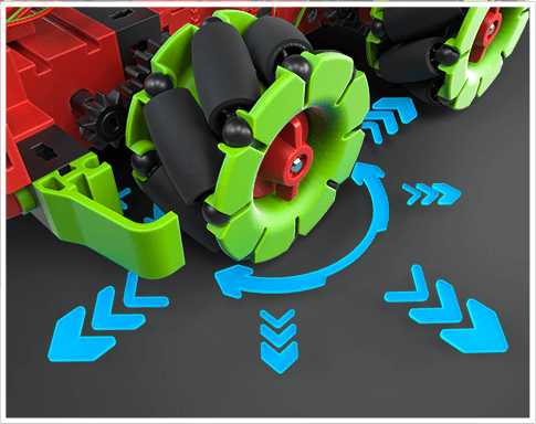 Omniwheels add-on for Robotics TXT 4.0 Base Set, showcasing unique design and movement capabilities.