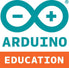 Arduino Education logo showcasing the infinity symbol and text, representing learning and innovation in technology.