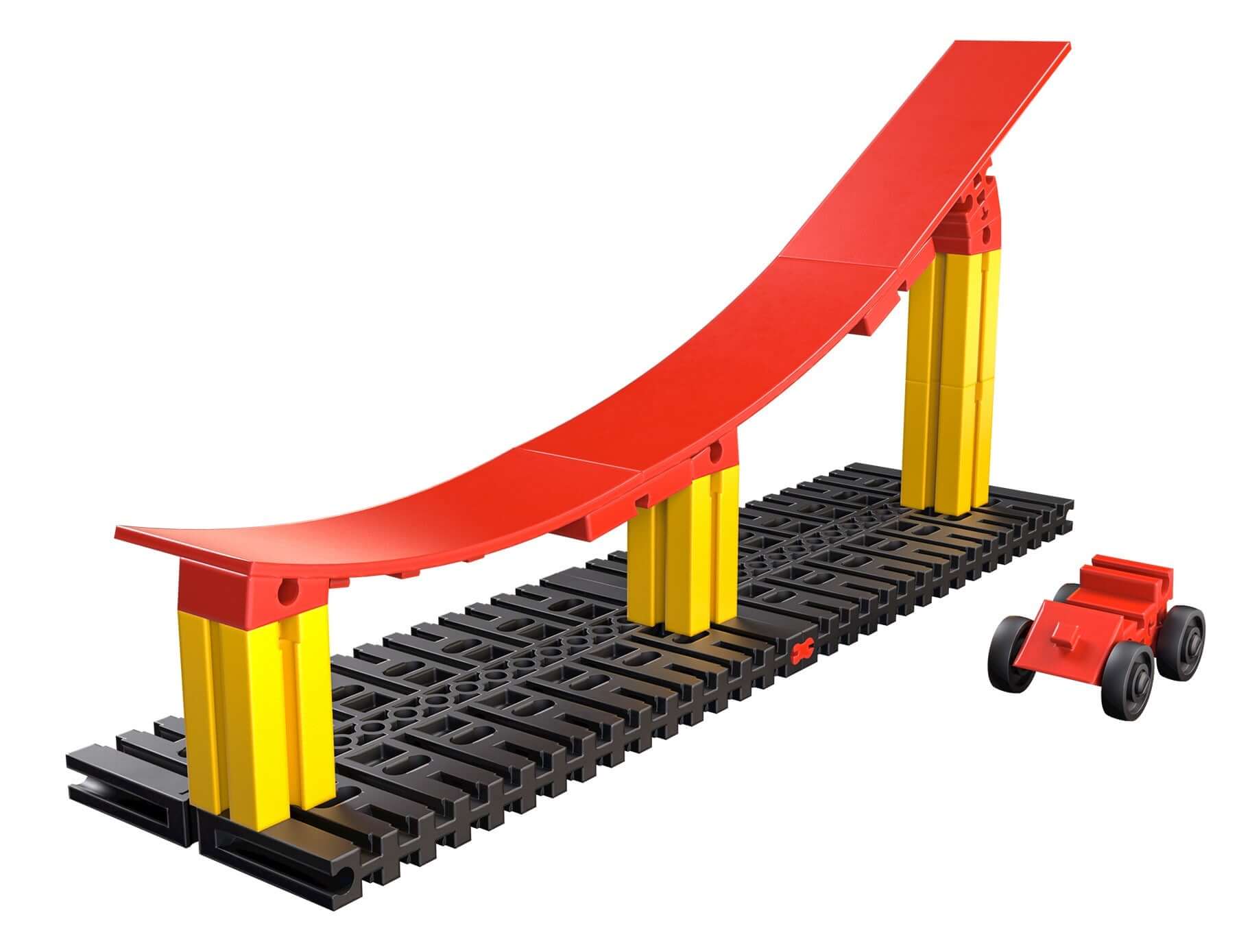 Colorful creative building set for classrooms, featuring a curved track and car, ideal for elementary school activities.