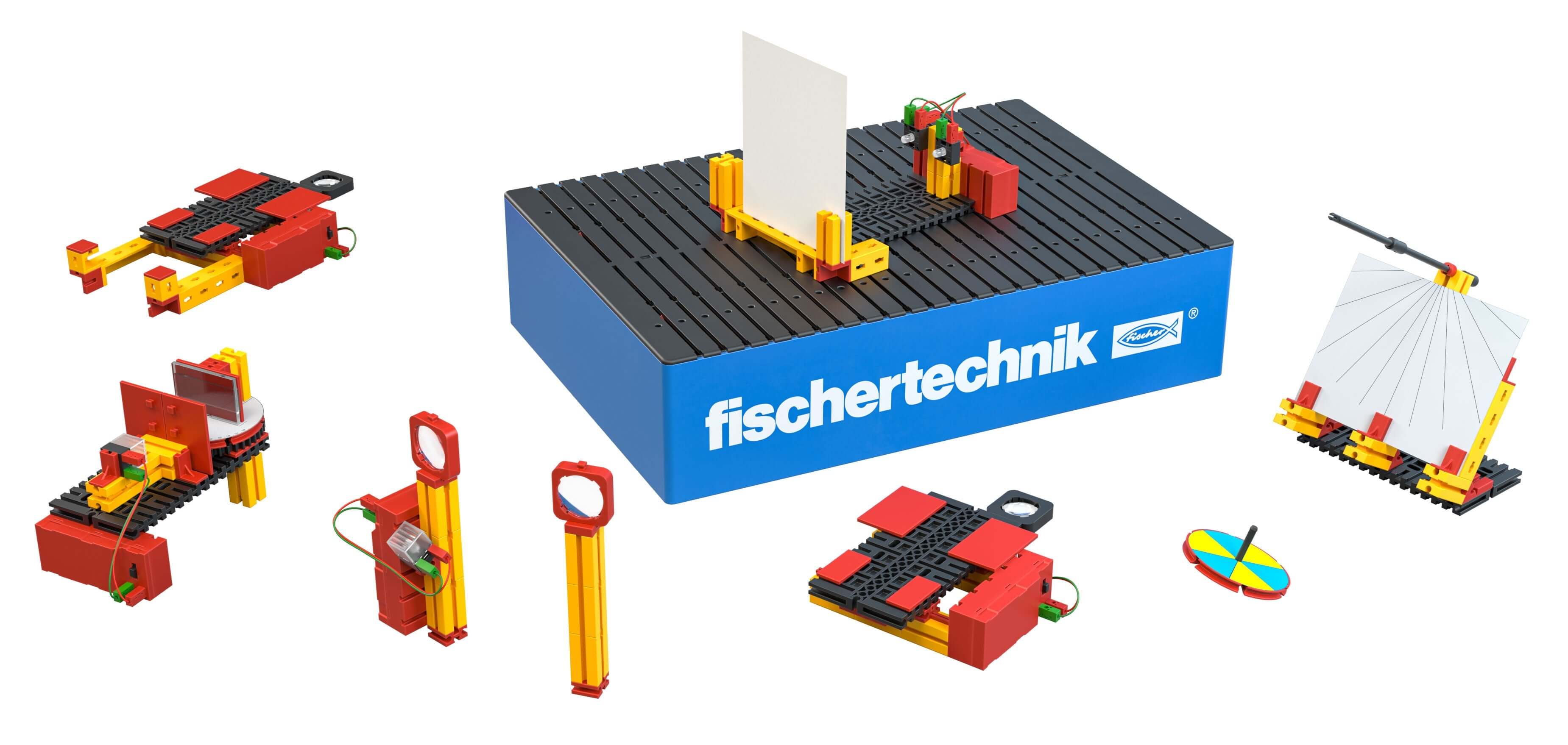 Educational CLASS SET Optics kit by Fischertechnik showcasing primary school optics experiments.