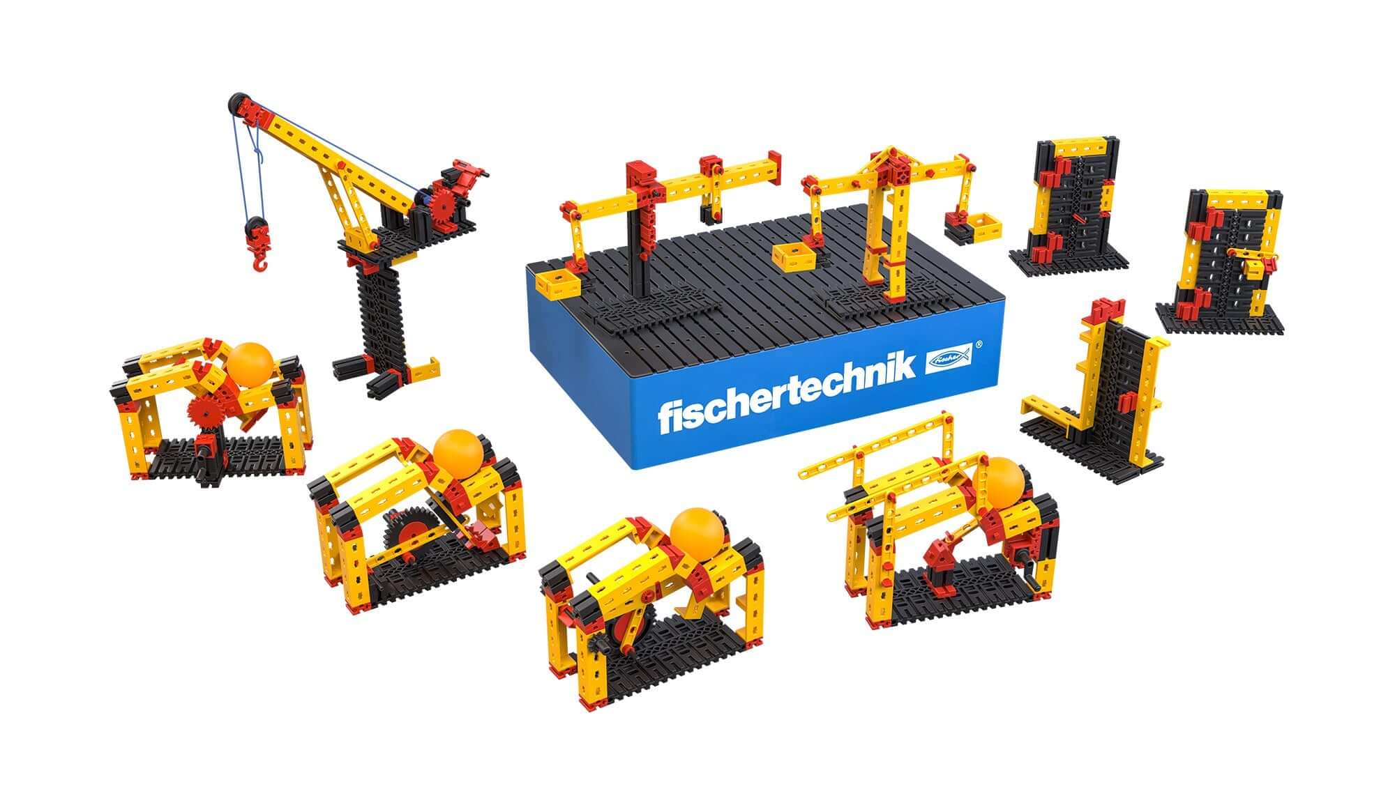 CLASS SET Simple Machines by fischertechnik, featuring various models demonstrating physics concepts for primary education.