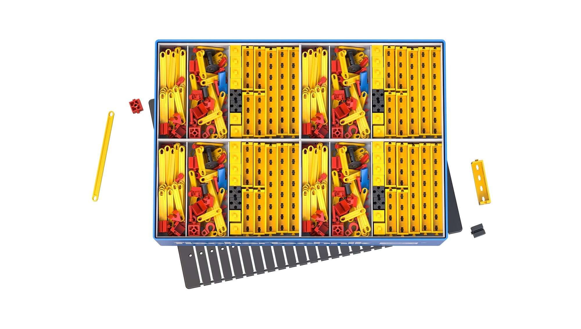 CLASS SET Statics educational kit with colorful components for teaching basics of statics in primary school.
