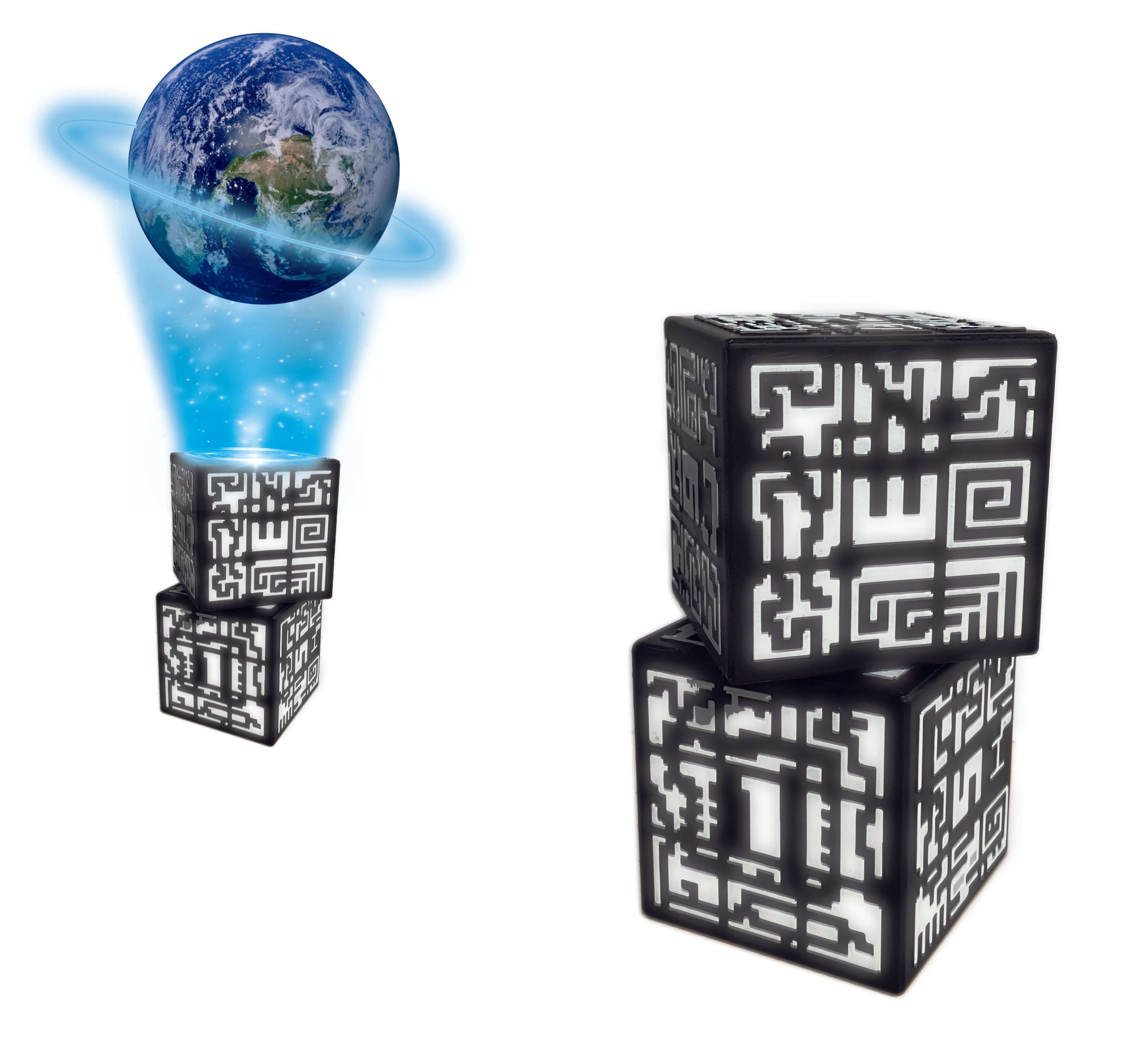 ClassVR Set of 8 Cubes projecting 3D models with Earth in background, enhancing virtual learning experience.