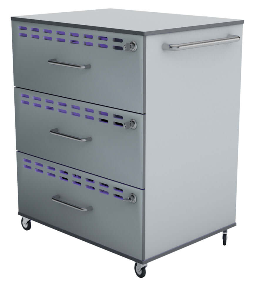 Modern mobile cabinet with three drawers and ventilation slots, designed for efficient storage and organization.