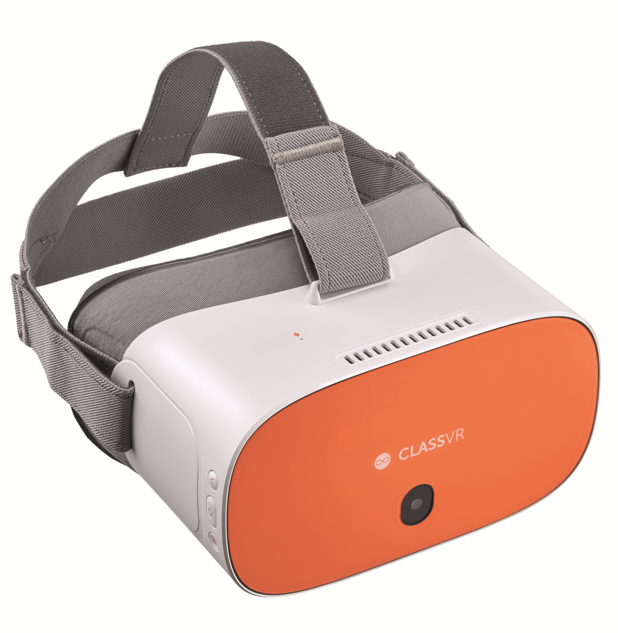 ClassVR virtual reality headset designed for educational experiences with adjustable strap and vibrant orange front.