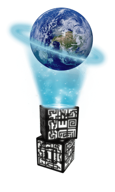 ClassVR set of 8 cubes showcasing 3D models with a globe projection for immersive classroom learning.