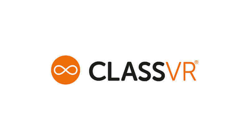 ClassVR logo featuring an infinity symbol and modern typography, representing virtual reality in education.