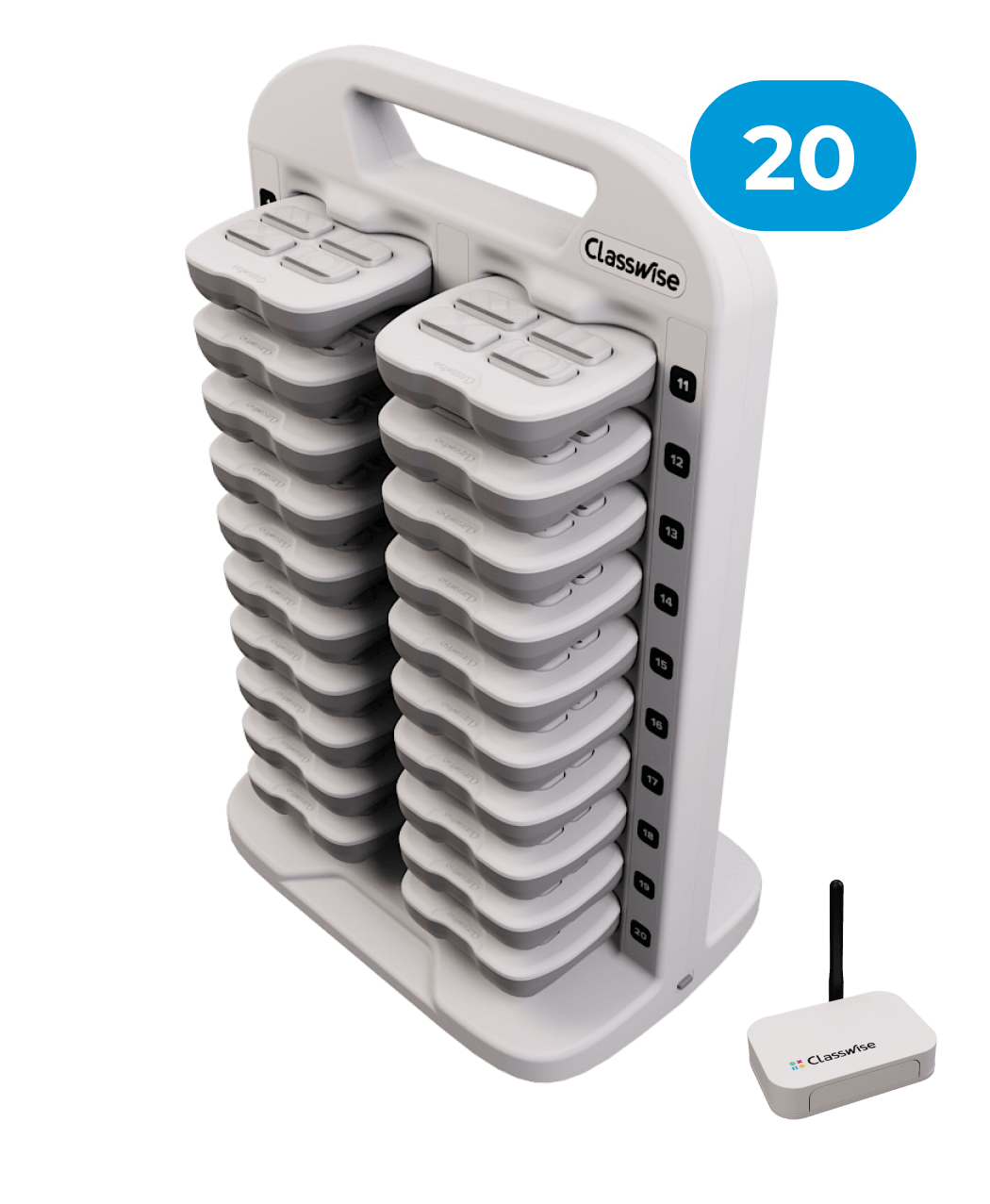 Try Before You Buy - Classwise 20 educational solution with 20 gamification devices on a charging stand.