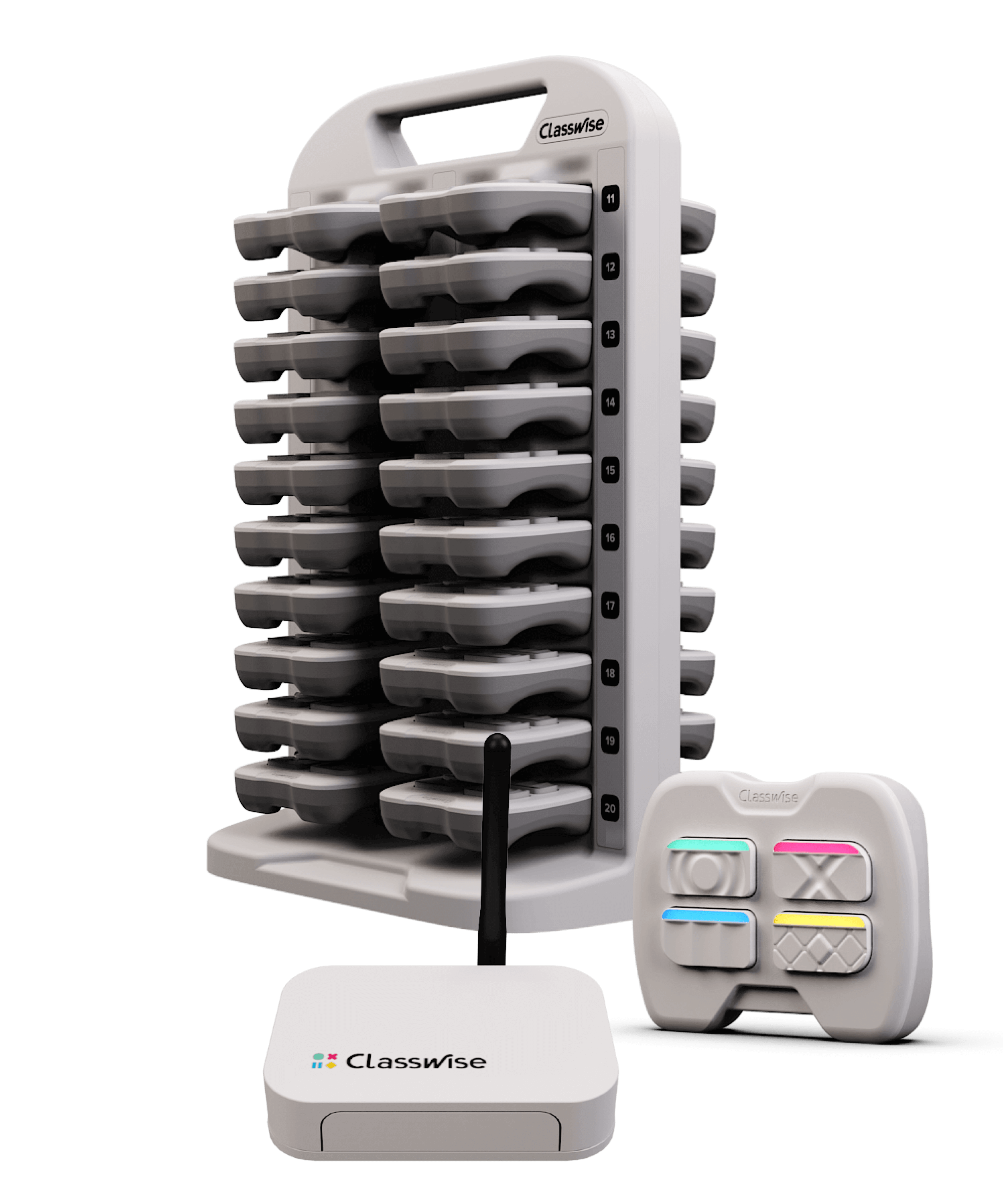 Try Before You Buy - Classwise 20 educational gamification solution with interactive device and storage unit.