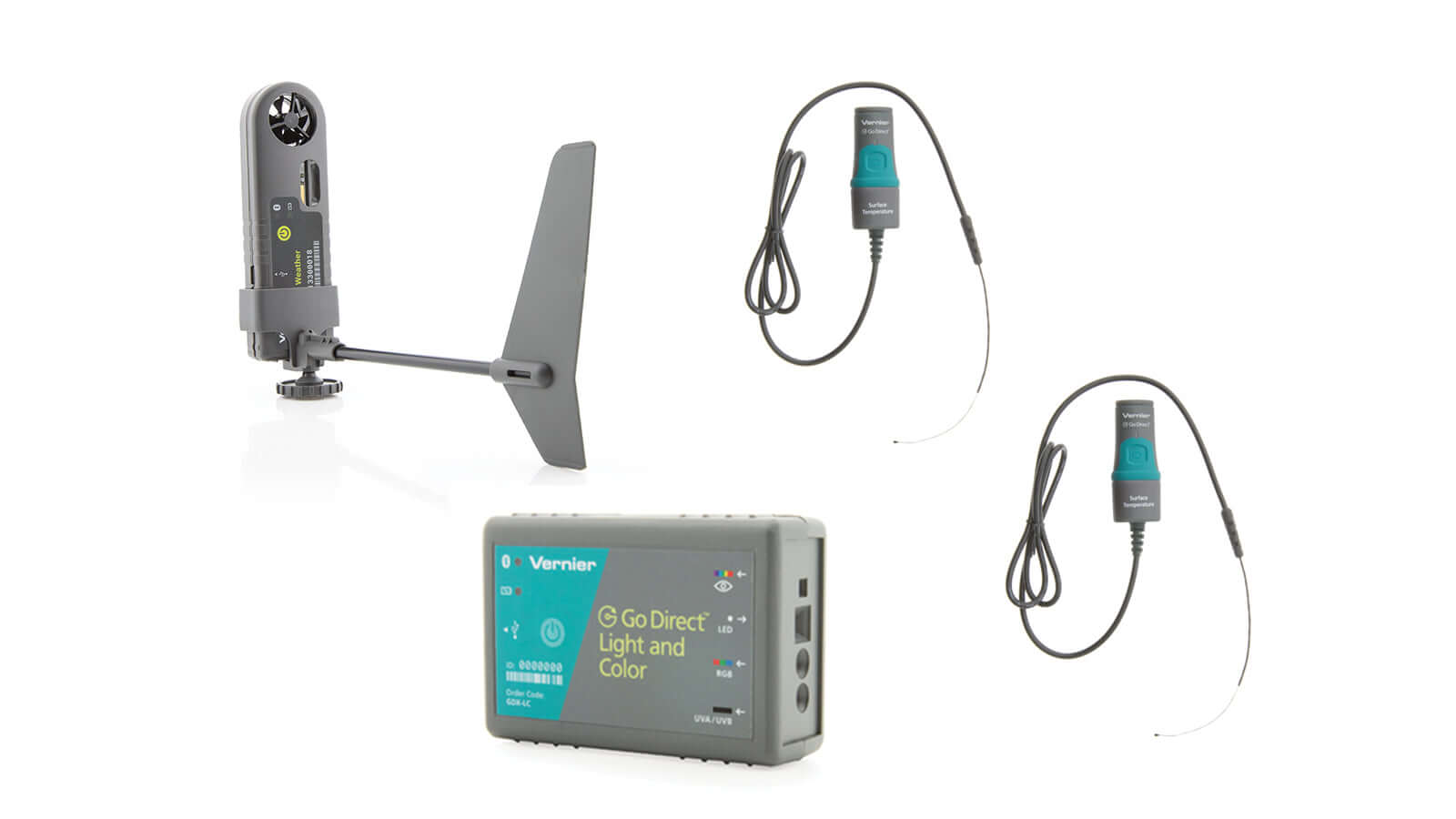 Go Direct® sensors for climate and meteorology experiments, including wind, light, and temperature measurement tools.