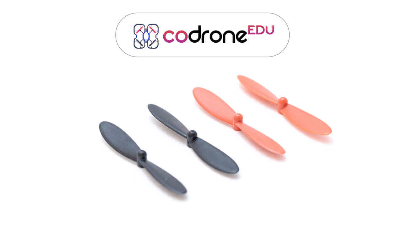 Set of 4 CoDrone EDU propellers: 2 red front propellers and 2 black rear propellers for enhancing drone flight performance.