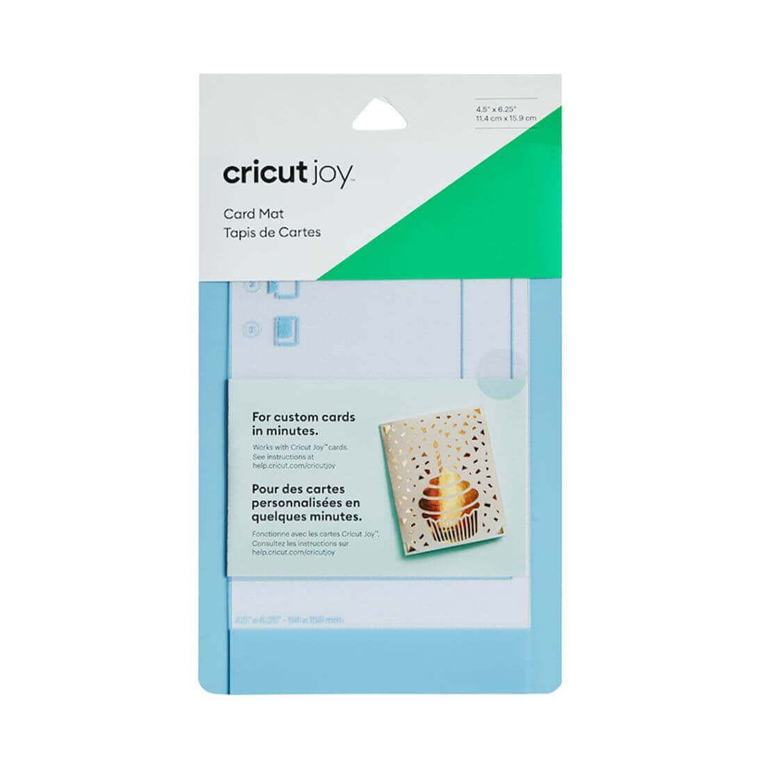 Cricut Joy Card Mat packaging, 4.5" x 6.25", reusable for customizing cards in minutes.