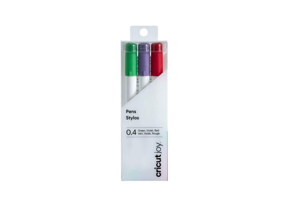 Cricut Joy Fine Point Pen Set 3-pack featuring Red, Green, and Violet colors for crafting and invitations.