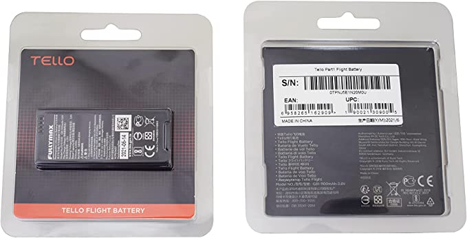 DJI Tello Drone Flight Battery pack, showing front and back packaging, essential spare for Tello EDU & TelloTalent, durable lipo battery.
