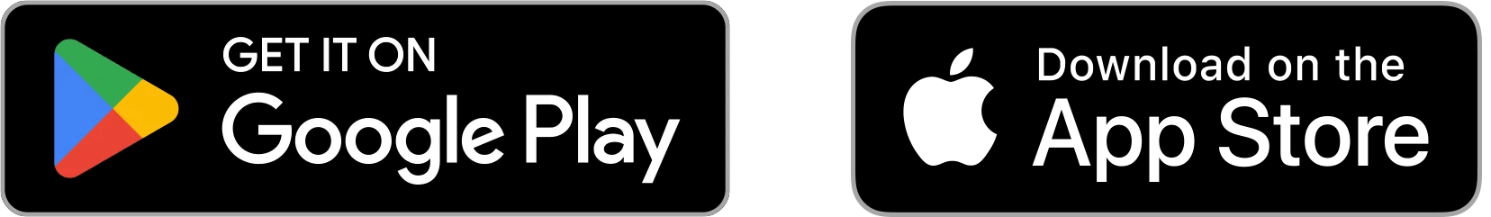 Download app buttons for Google Play and App Store, encouraging mobile app installations.