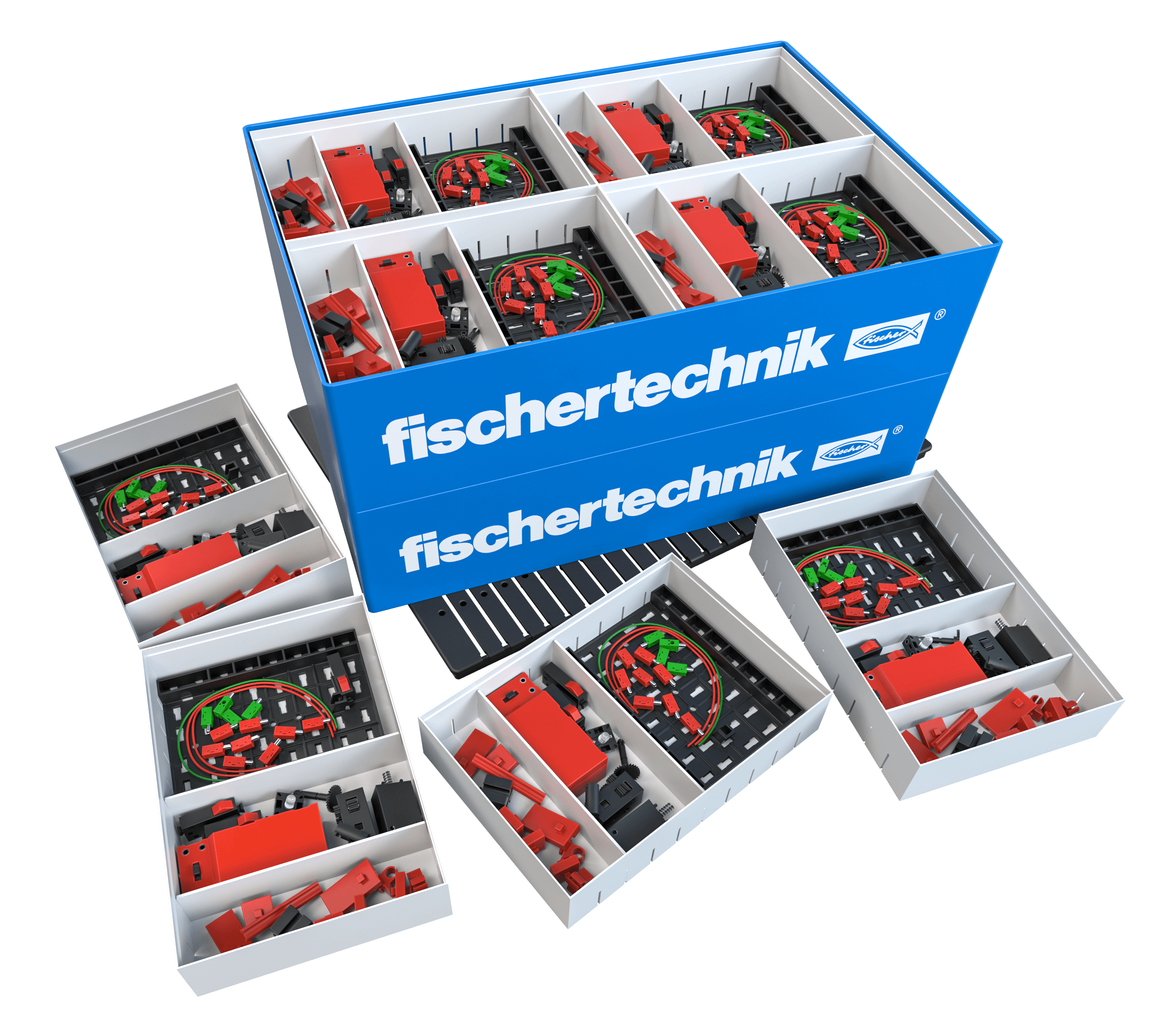 CLASS SET Electrical Control kit by fischertechnik, featuring components for sustainable electrical circuits in primary education.