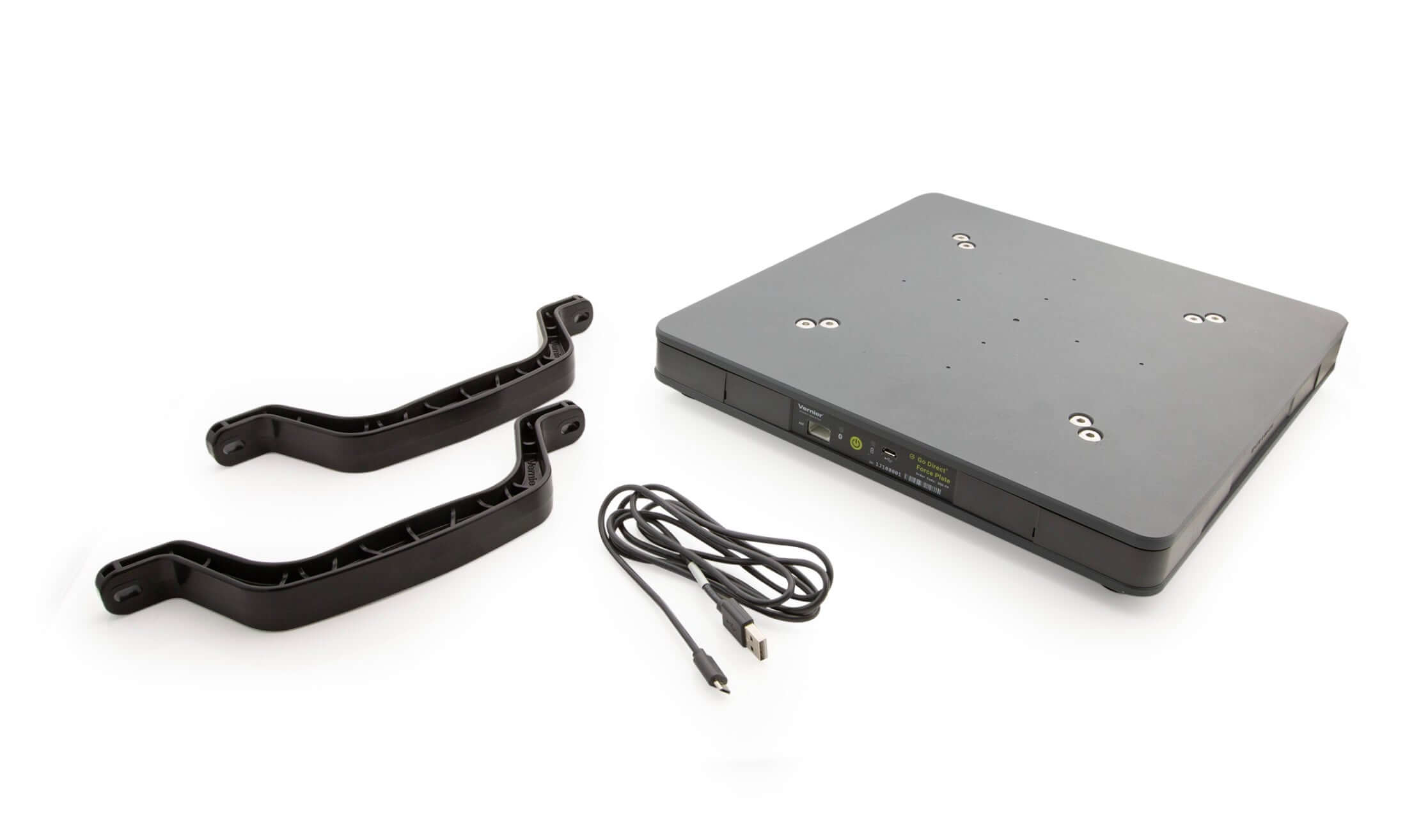 Go Direct Force Plate with mounting brackets and cable, designed for measuring forces in human actions.