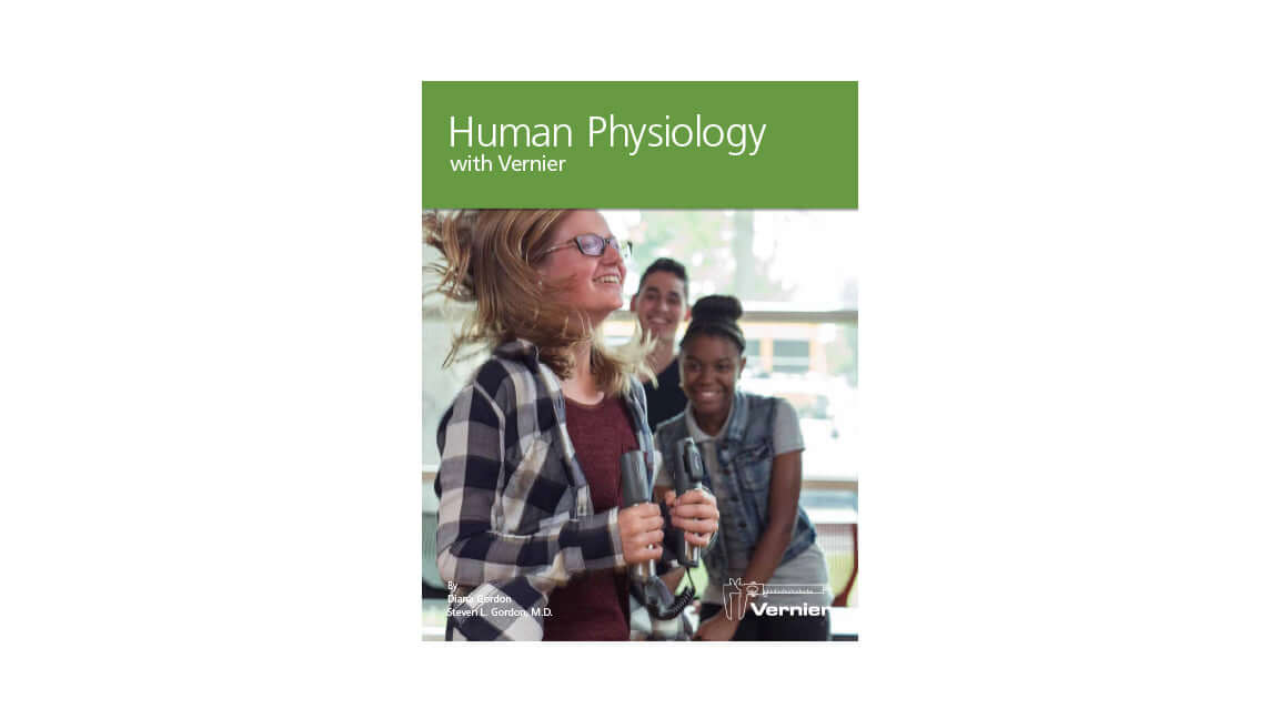 Cover of Human Physiology with Vernier E-Book featuring students engaged in experiments and data collection.