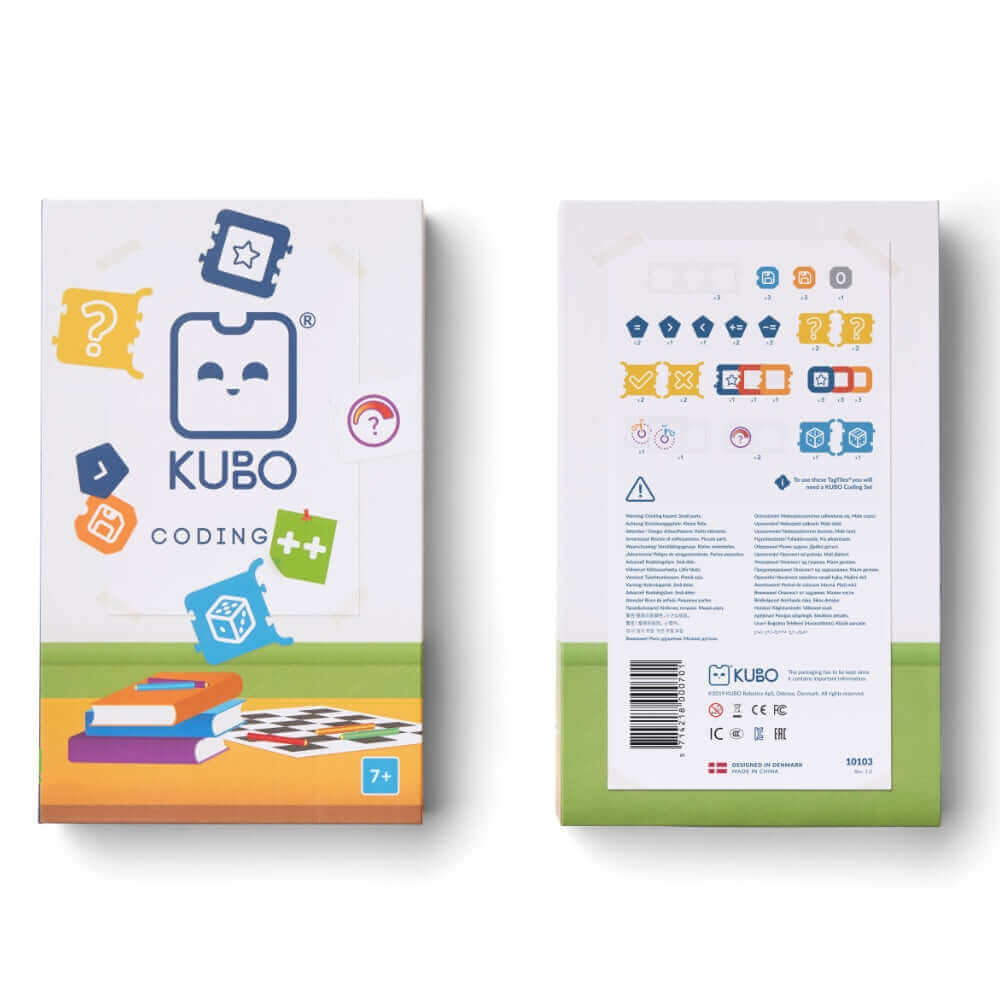KUBO Coding++ TagTile® Set packaging with coding symbols, suitable for teaching children coding concepts.