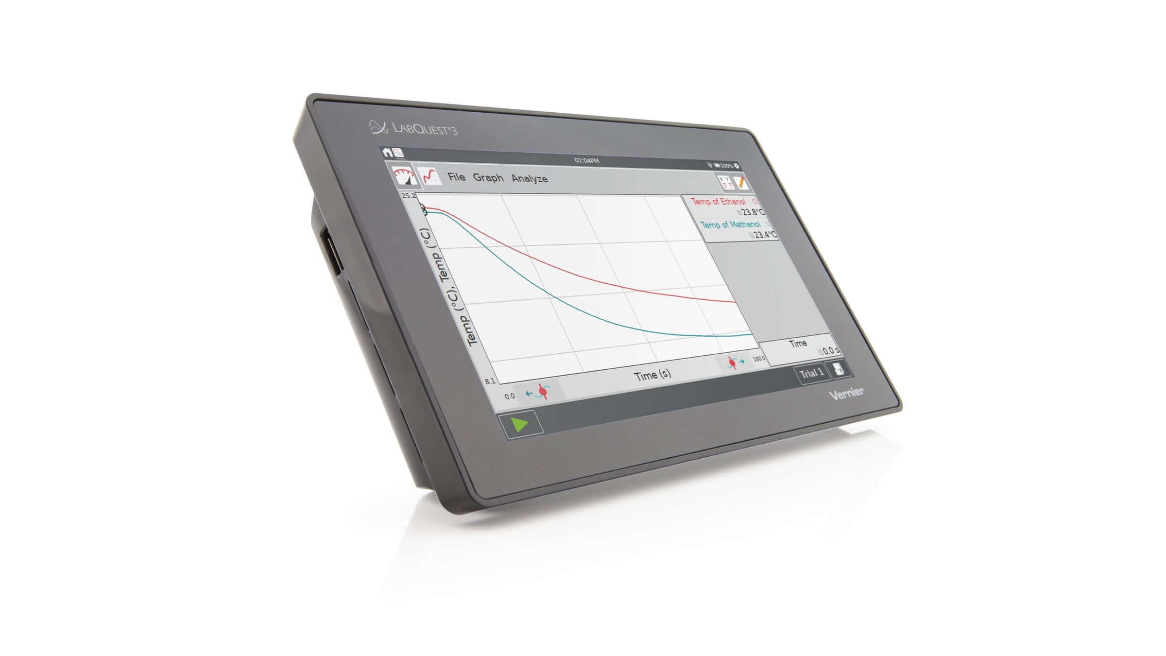 LabQuest 3 data-logging device displaying analysis graphs for STEM education and experiments.