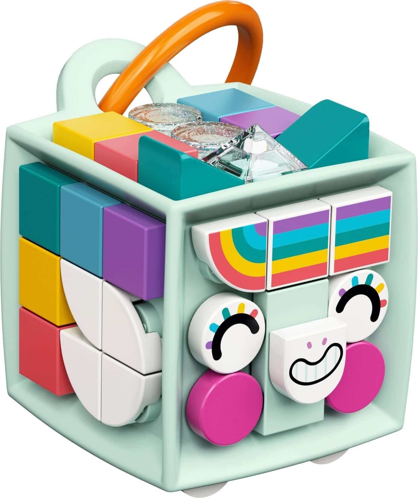 LEGO DOTS Bag Tag Unicorn set 41940 featuring a mint cube with colorful, designable tiles for arts & crafts fun.