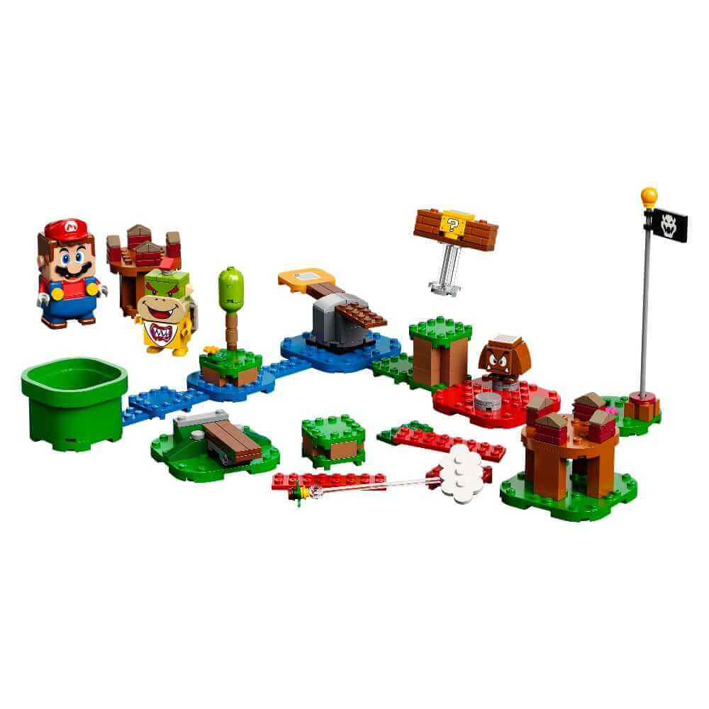 LEGO Super Mario Adventure Starter Course Set 71360 with Mario figure, Goomba, Bowser Jr. and interactive platform elements.