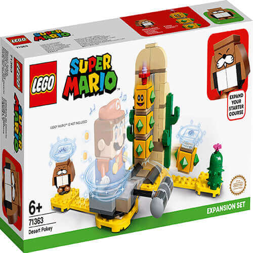 LEGO® Super Mario™ Desert Pokey Expansion Set 71363 featuring a hammer turntable, Pokey, and Monty Mole action figures.