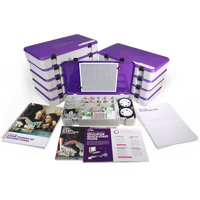 littleBits STEAM+ Coding Kit Class Pack with components and guides for engaging STEAM education.