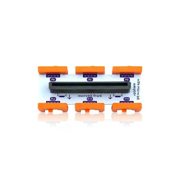 littleBits micro:bit Adapter with orange clips for connecting micro:bit and littleBits for easy coding projects.