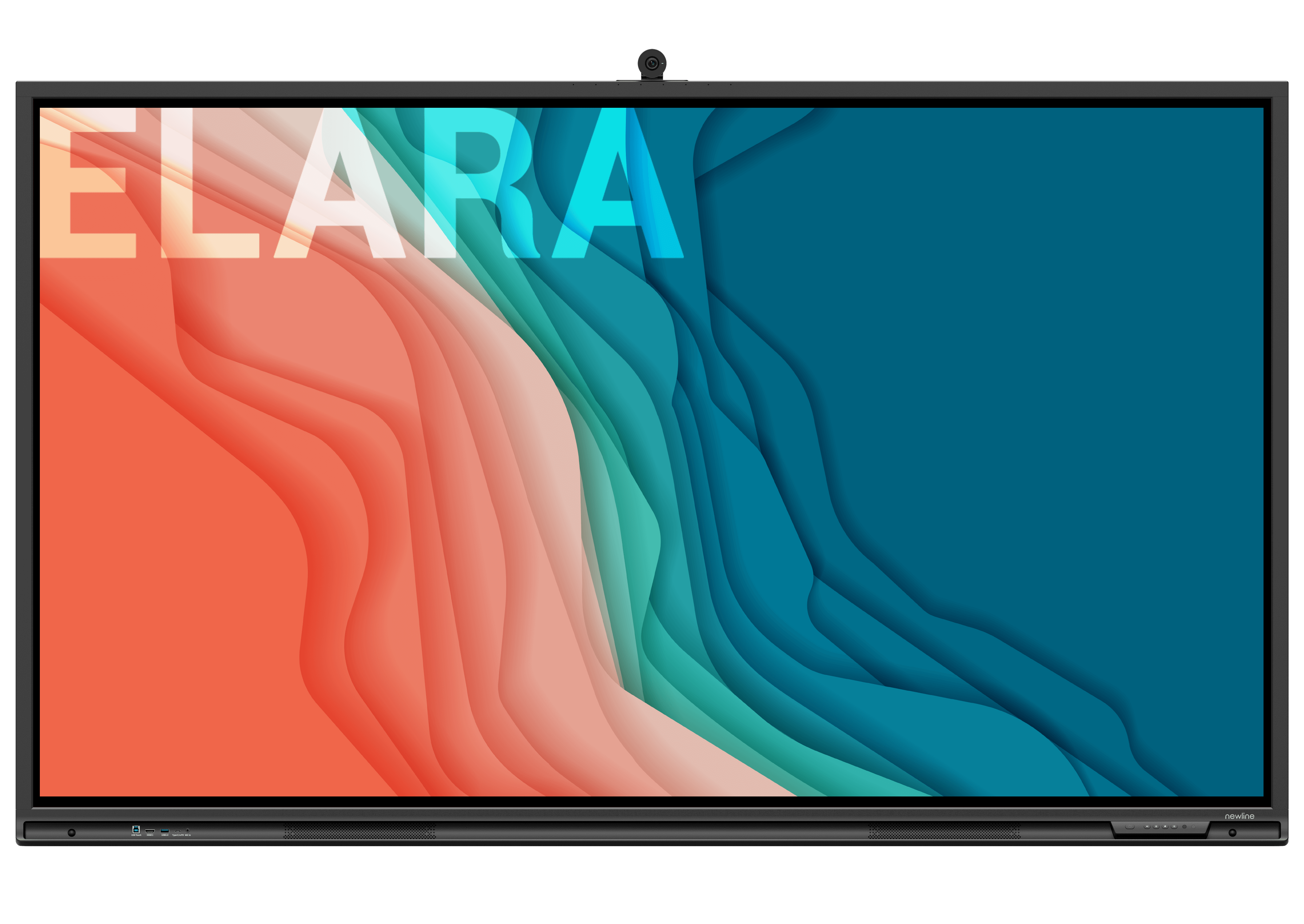 Newline Elara 86" 4K Interactive Touchscreen with built-in camera and mic array for video conferencing.