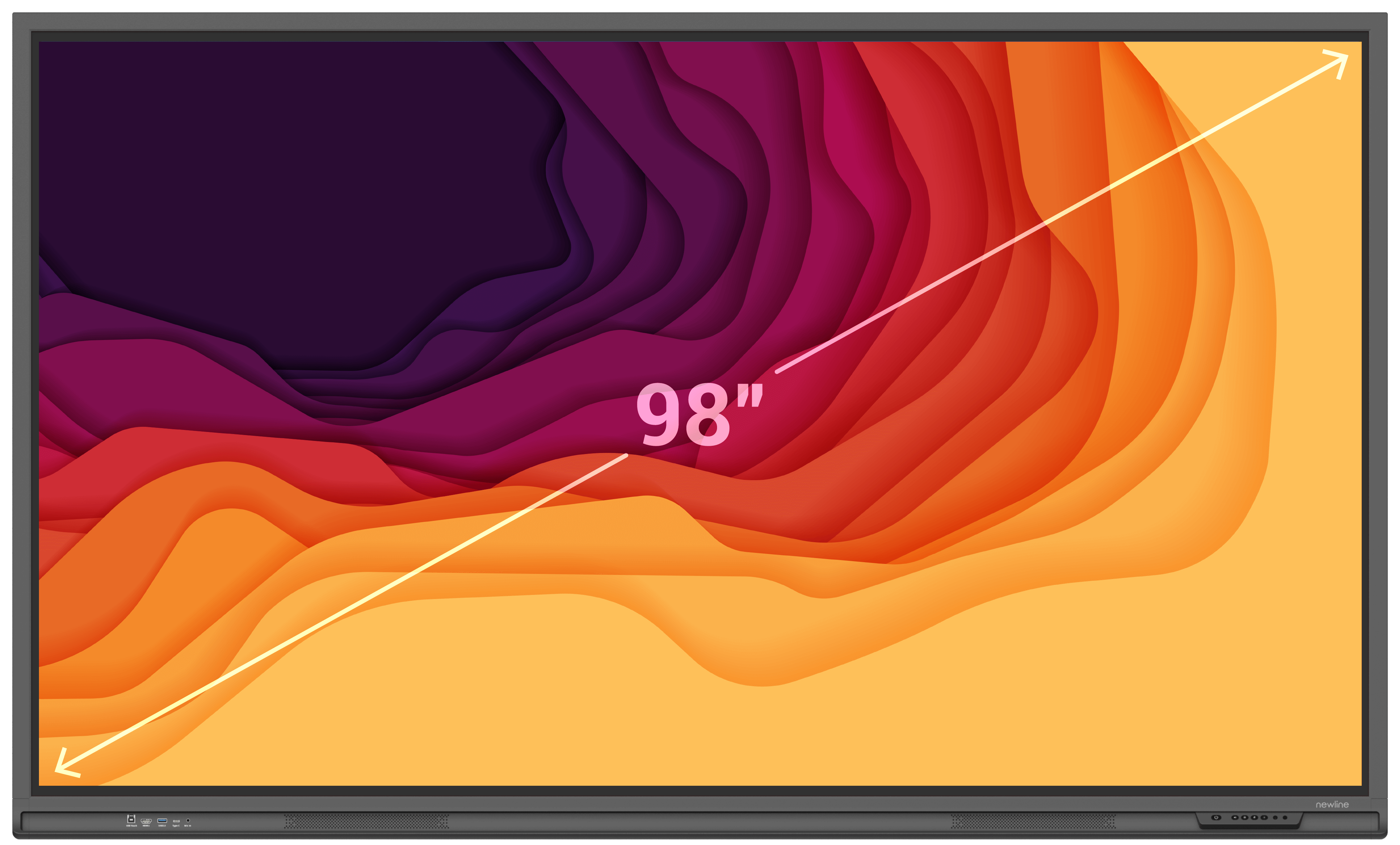 Newline Lyra 98" Touch Screen display showcasing vibrant colors and 4K UHD resolution.