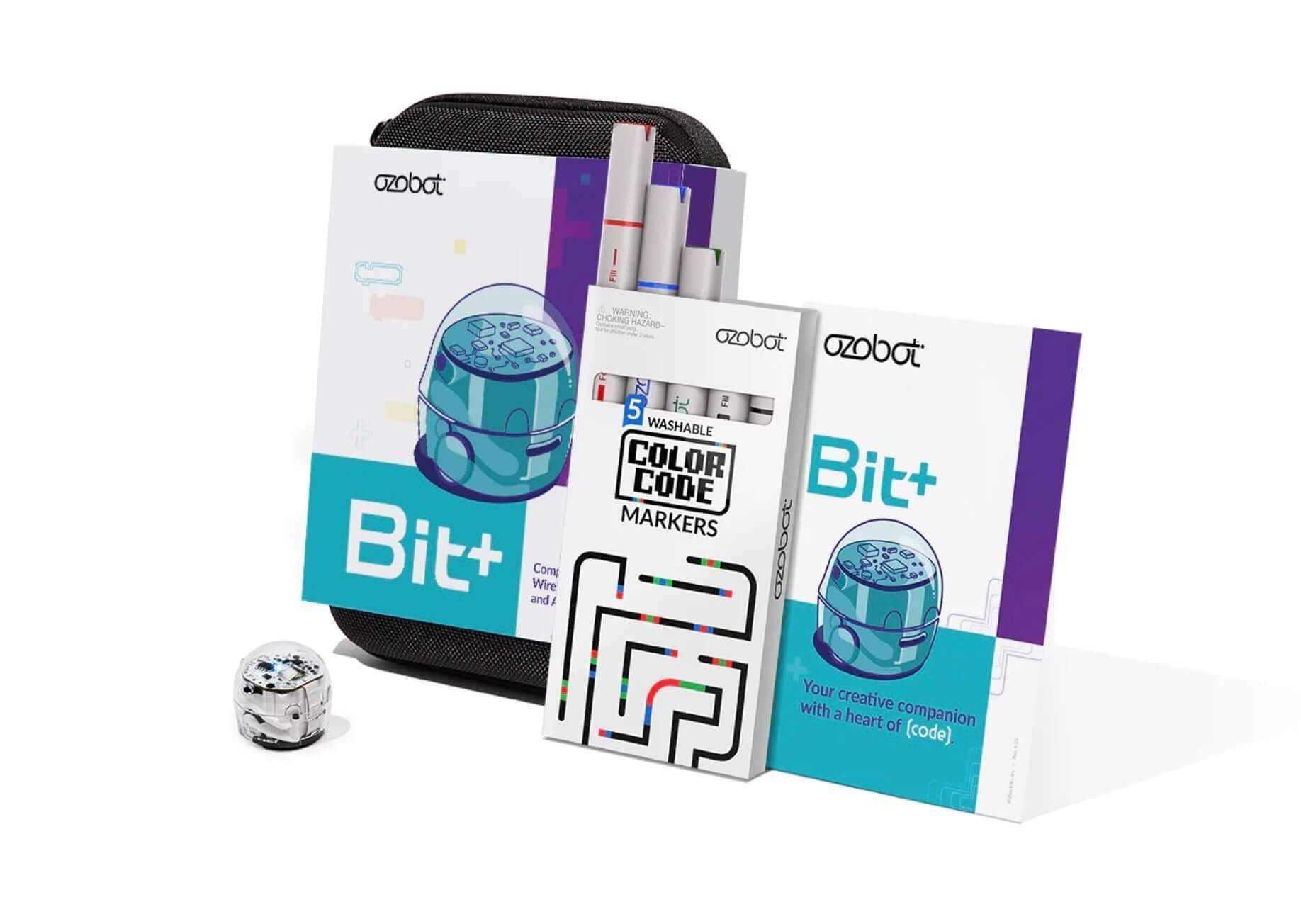Ozobot Bit+ Entry Kit with coding markers and instruction book for creative learning in STEAM.