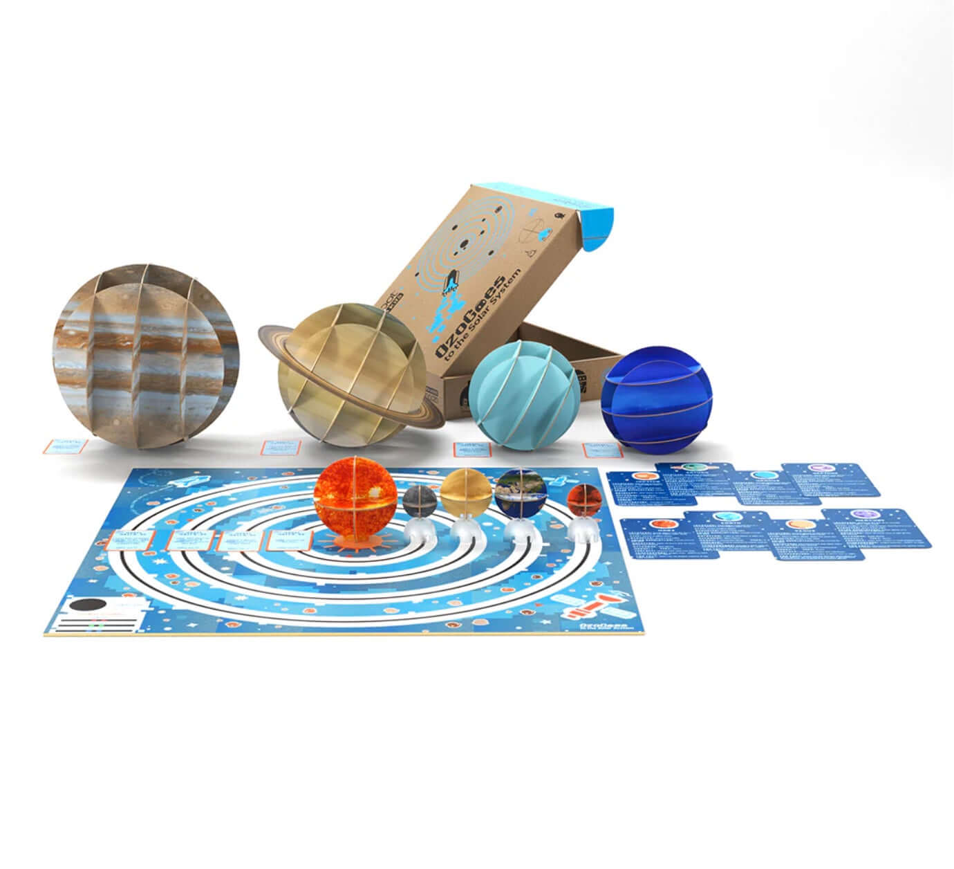 Ozobot Entry BIT+ Kit Solar System Bundle with planets, cards, and game board for coding fun.