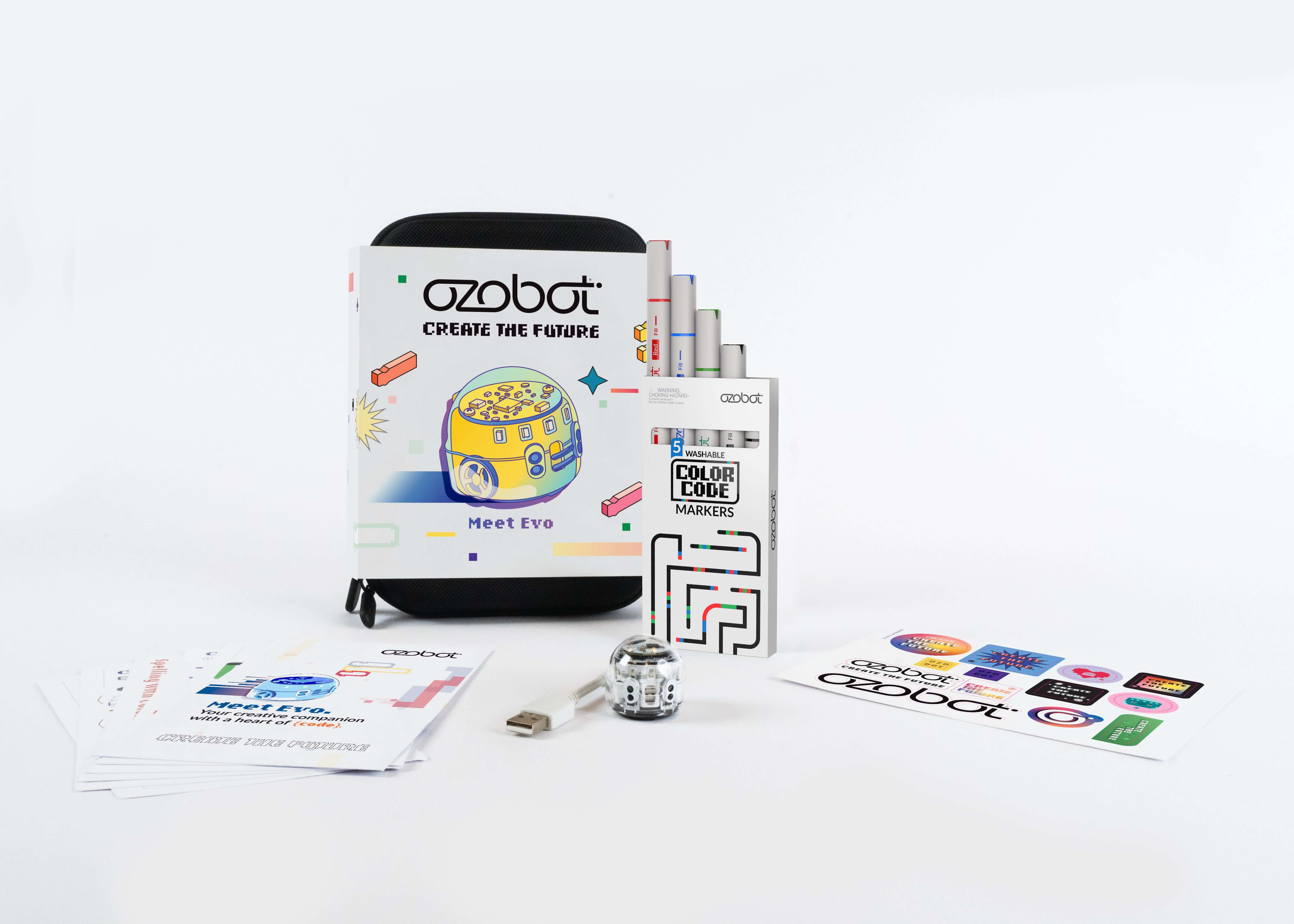 Ozobot Evo and FREE Evo DIY Skins Pack with materials for coding and creativity in education.