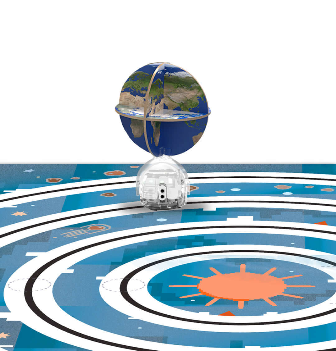OzoGoes to the Solar System kit featuring an Ozobot on a colorful solar system activity mat.
