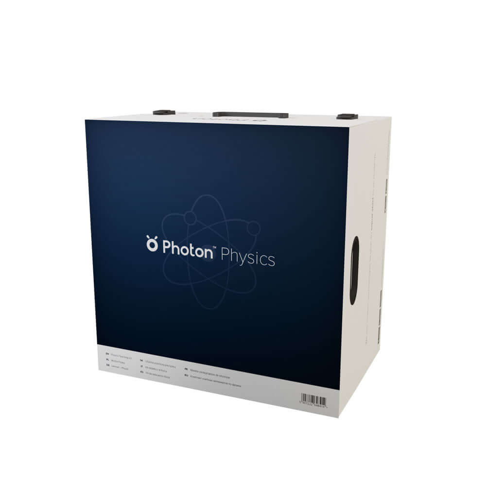 Photon Physics Teaching Kit box showcasing tools for learning uniform motion, force, energy, and more.