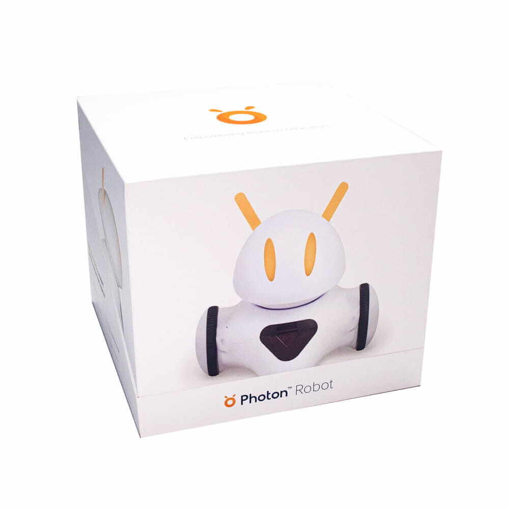 Photon Robot EDU packaging showcasing its design for teaching coding and interdisciplinary subjects.