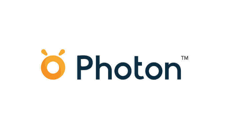 Photon logo featuring an orange and dark blue design, representing innovation and technology.