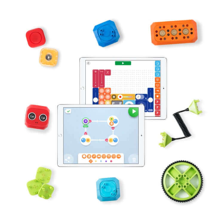 Robo Wunderkind Education Extension Kit with building blocks and programming tablet for enhanced learning.