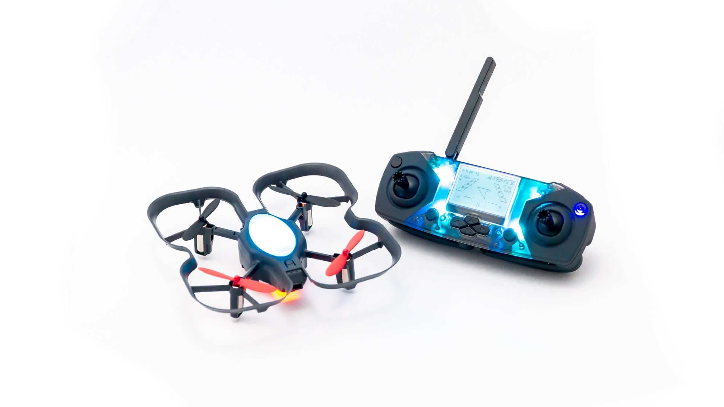 Robolink CoDrone EDU drone with remote controller showcasing programmable features for coding education.