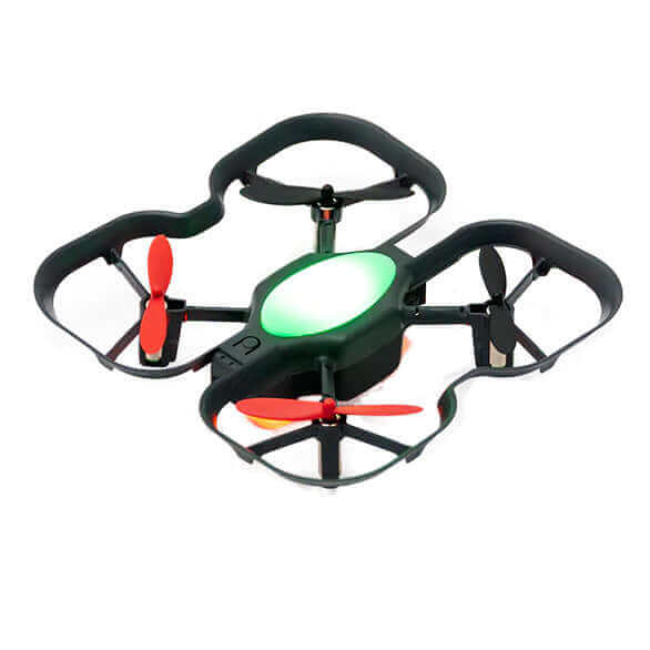 Robolink CoDrone EDU drone with illuminated sensors and propellers, ideal for learning coding and engineering.
