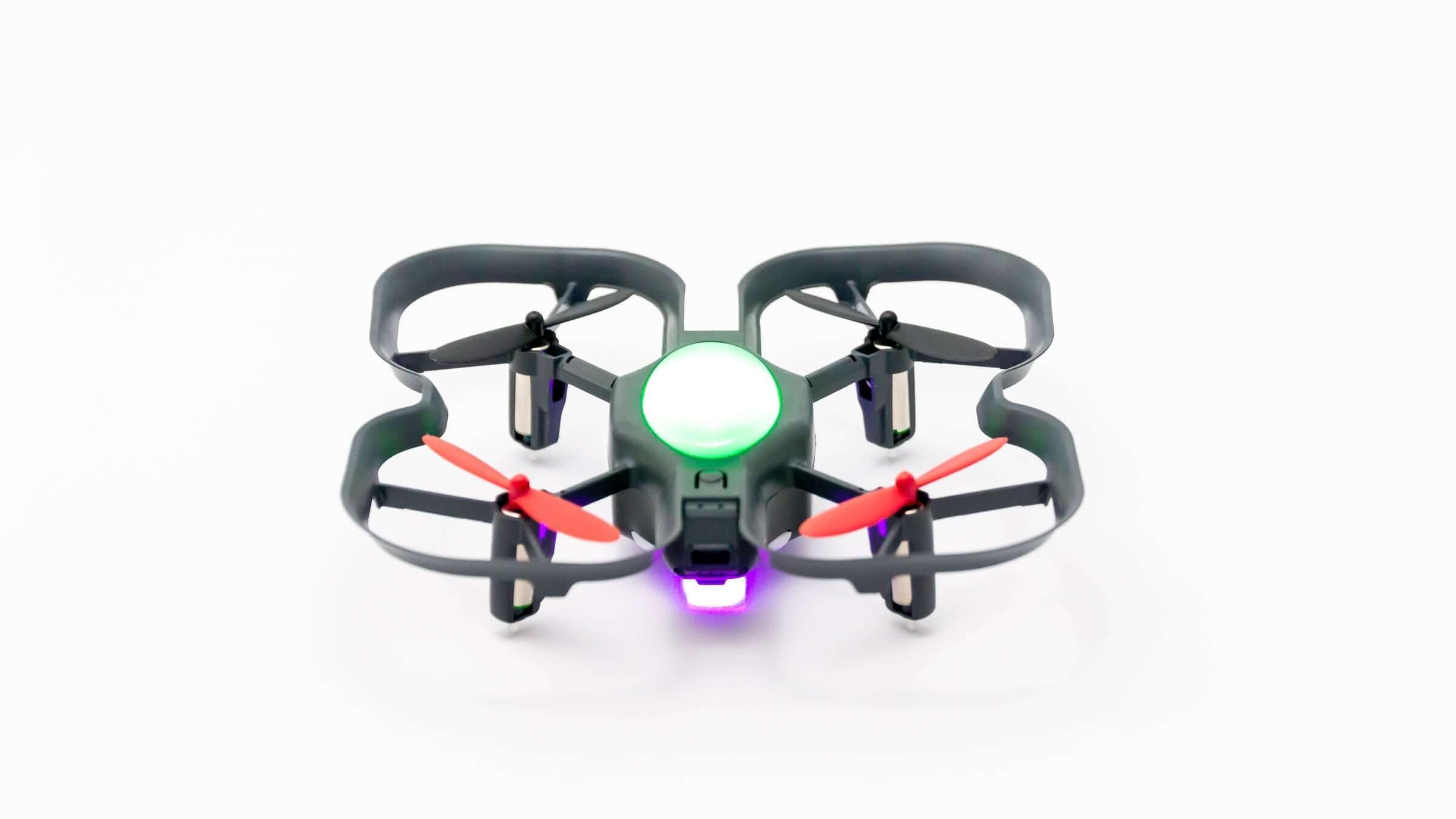Robolink CoDrone EDU, a programmable learning drone with colorful lights and multiple sensors for coding education.